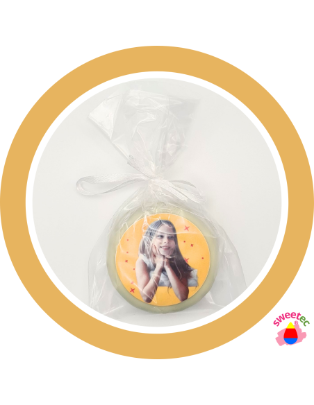 Cookies 4,5cm Ø with chocolate coating and edible photo or logo printing for birthdays, baptisms, weddings and corporate events