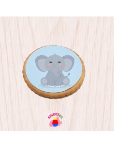 6.5cm chocolate biscuit with edible print of a cute grey baby elephant, shown with a cm ruler scale. Ideal for baby shower. 2