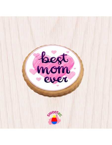 6.5cm chocolate biscuit with edible print of a Best Mom Ever design, shown on a clean white background. Ideal for Mother's Day.