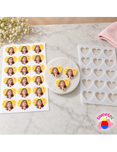 Custom edible print on chocolate transfer sheet  4.5 x 4 cm (18 pcs / sheet) 05664