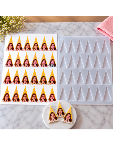 Custom Edible print chocolate transfer sheet  5x3,5cm cone (24 pcs / sheet) 05665
