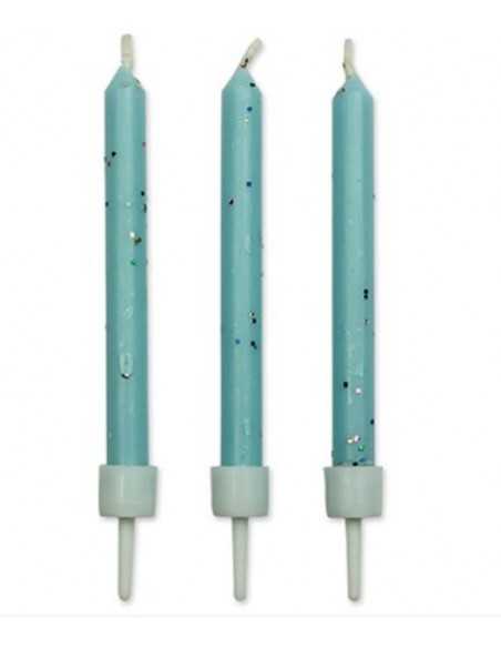 CANDLES - BLUE GLITTER WITH HOLDERS PK/10 (62MM)