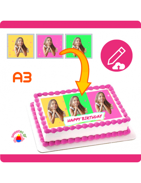 Design now online your Personalized Custom topper edible photo print for cakes cookies cupcakes sweets A3 Rechteck icing sheet