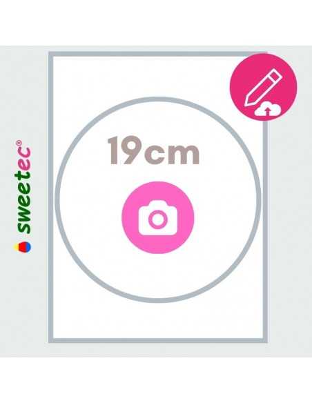 Design now online your own 19cm Custom Edible print on chocolate transfer sheets round