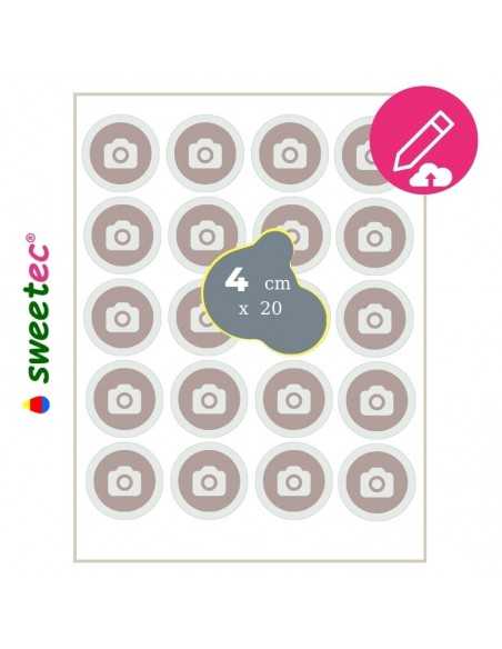 Design now online your own 4cm round custom edible print on chocolate transfer sheet (20 images / sheet) 06567